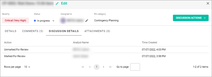 Discussion Details tab